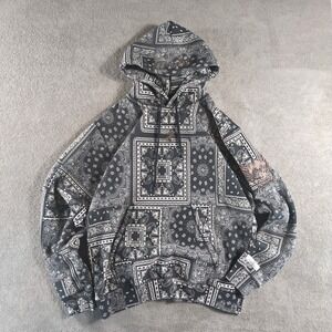 BRUCE LEE SHOE PALACE Mens Large Paisley Bandana Print Hoodie‎ Long Sleeve